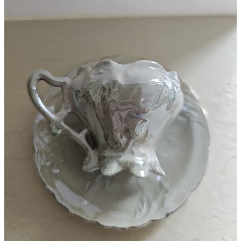 Vintage Mint Green Lusterware Miniature Cup And Saucer